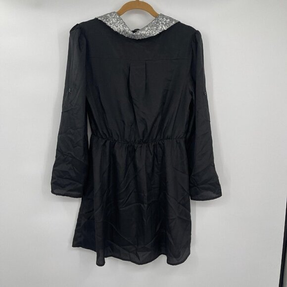 Pinky Juniors Dress Large Black Collared Sequins Short Casual Roll Tab Dressy - Picture 15 of 15